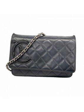Chanel Shoulder Wallet Cambon Lambskin Black Silver